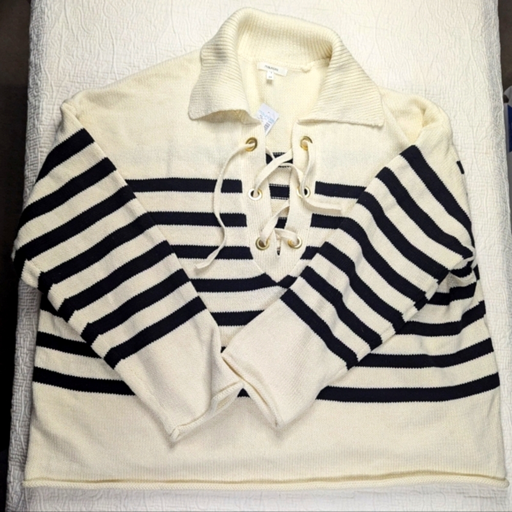 Maurice's Stripe Oversized Lace Up Front Collar‎ Sweater Size 2X NWT - Picture 4 of 12